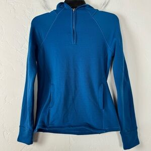 Athleta Hoodie Pullover Sweatshirt Altitude Polartec Fleece Dark Blue Solid Knit